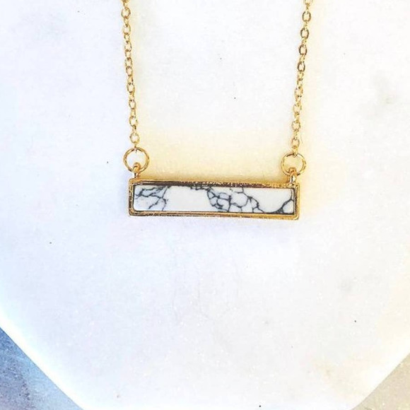 Pretty Simple Jewelry - White Howlite Stone Bar Layering Gold Necklace